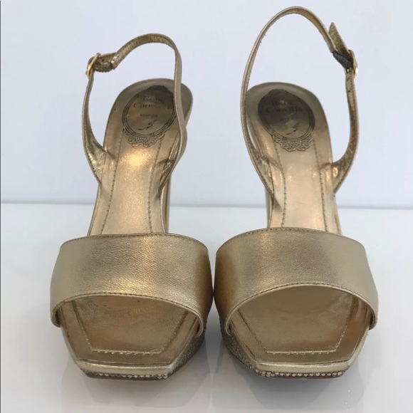 RENE CAOVILLA GOLD CRYSTAL PLATFORM SANDALS SIZE IT 37.5 /US 7.5 - Picture 13 of 17